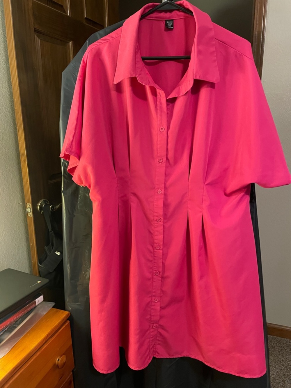 SHEIN Hot Pink Button-Up Blouse